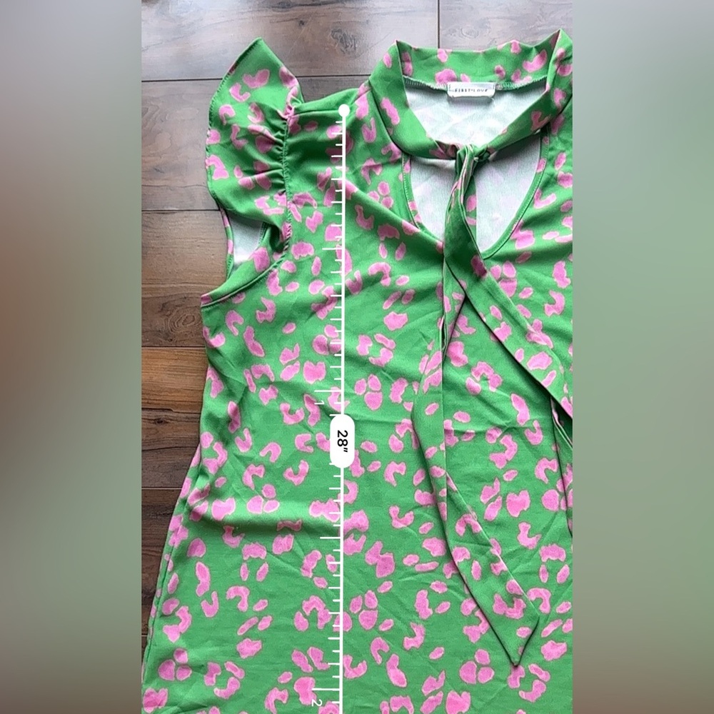 First Love Green Pink Leopard Blouse Puff Sleeve Preppy Chic Top - Picture 6 of 6